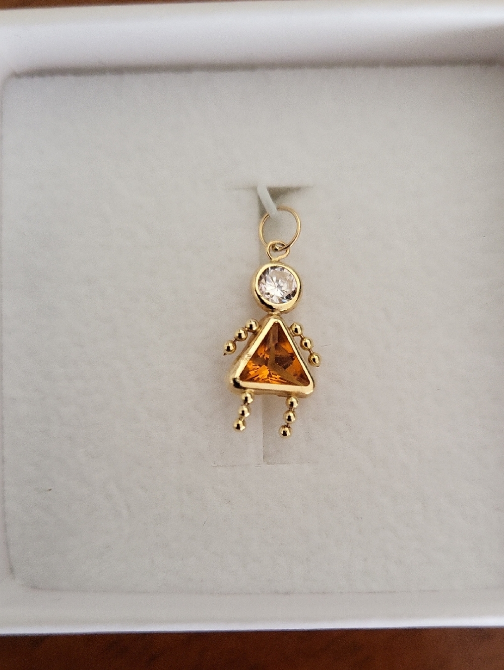 10K Gold-Tone Citrine Triangle June Girl Pendant Charm with Clear Stone
